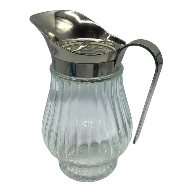 Italian Pitcher With Silver Plated Pour Spout and Handle on Molded Glass Base For Sale