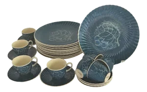 1930s Susie Cooper Blue Breakfast Luncheon Service for 8- 28 Pieces