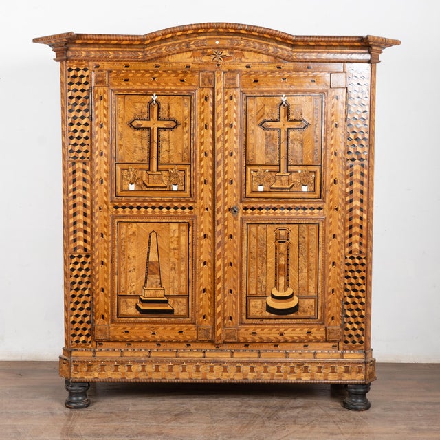 Biedermeier 19th Century Highly Inlaid Marquetry 2 Door Armoire For Sale - Image 3 of 18