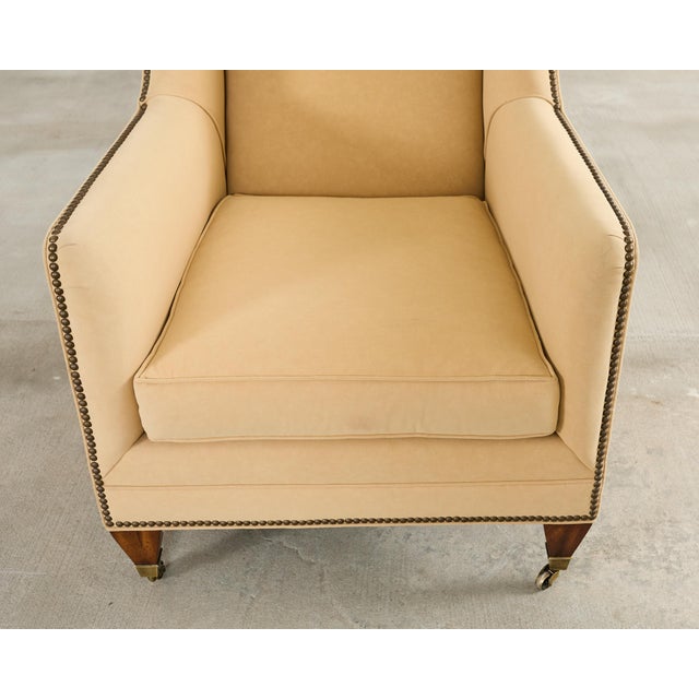 Pair of Henredon Butter Upholstered Wingback Club Chairs For Sale - Image 11 of 18