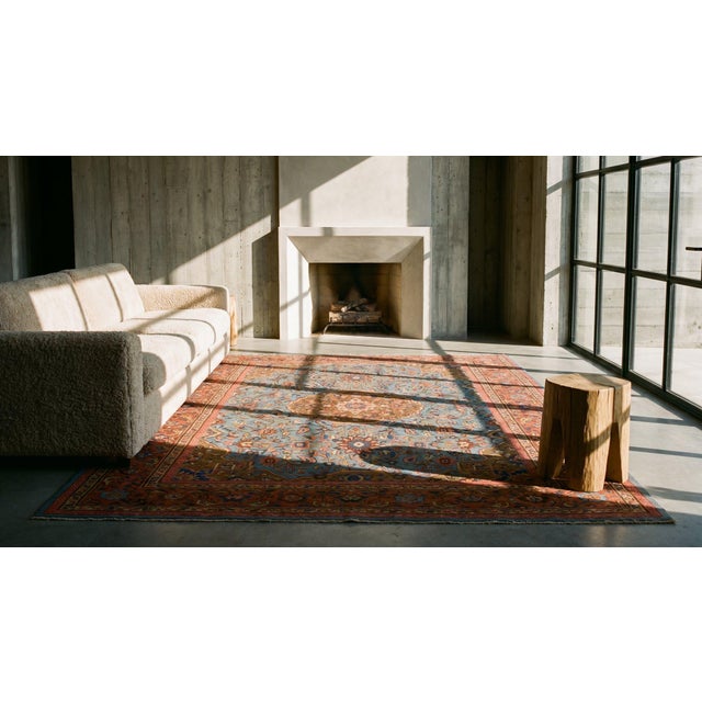 1900s Blue Geometric Antique Persian Sultanabad Rug 10'8" X 16'4" Knotted Pile Wool Carpet For Sale - Image 9 of 9