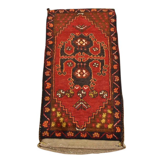 Malatya Rug Bag 1’10” X 3’8” Red Wool Vintage Tribal Hand-Knotted Carpet For Sale