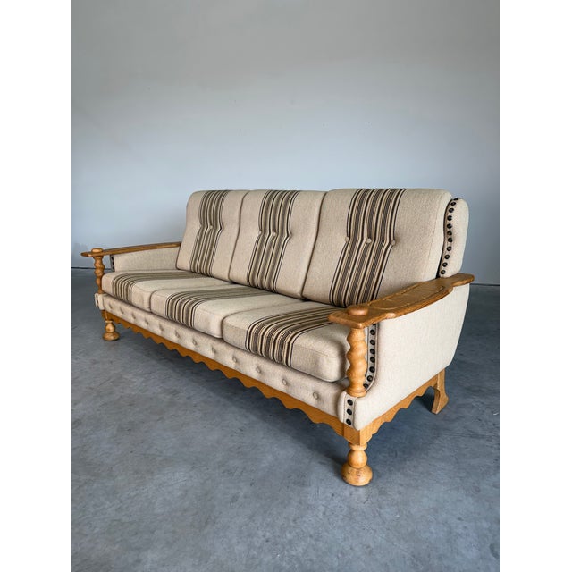 Henning Kjaernulf Mid Century Danish Brutalist Henning Kjaernulf Style Oak Sofa For Sale - Image 4 of 10