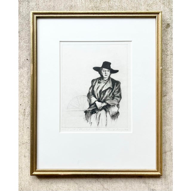 1976 Priscilla Treacy, Woman with a Black Hat Rembrandt-Style Framed Litho Print Excellent vintage condition. The print...