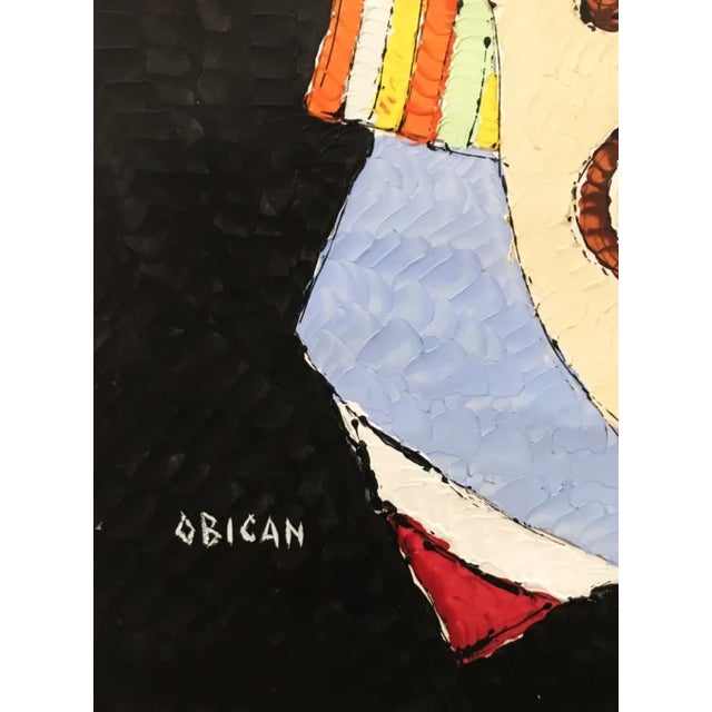 Contemporary 1970s Jovan Obican Guitar Player Original Acrylic Painting For Sale - Image 3 of 4