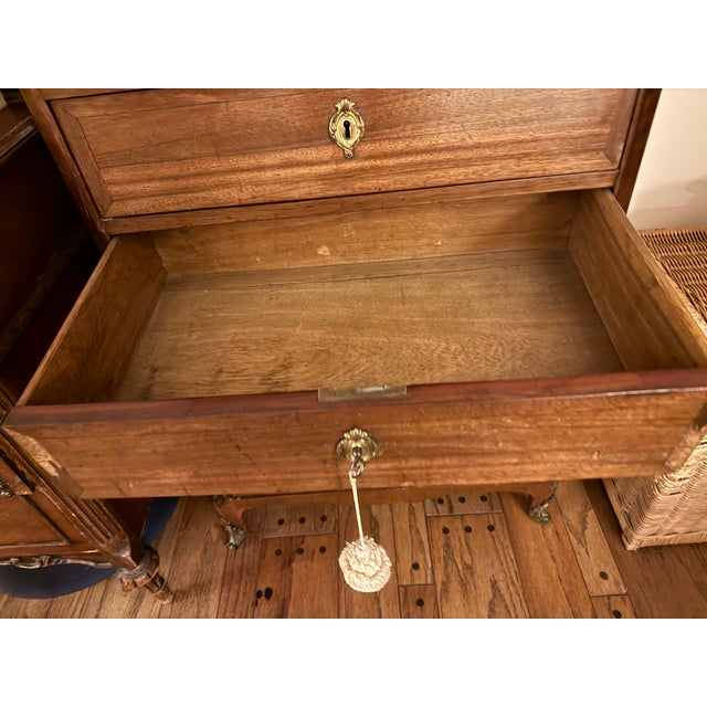 Wood Late 19th-Century French Louis XVI-Style Mahogany Semainier Chest — Breccia Marble Top, Tall Narrow Storage For Sale - Image 7 of 14