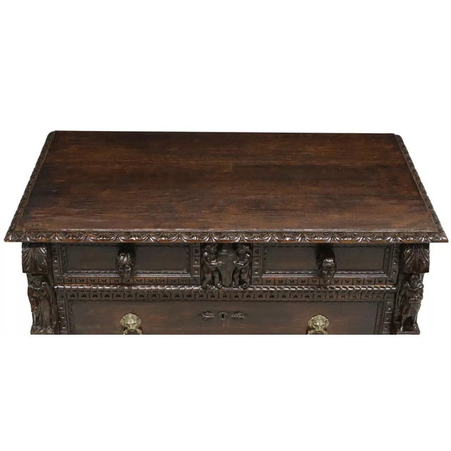 19th C. Antique Italian Renaissance Revival, Figural, Drawers, Carved Commode!! For Sale - Image 4 of 8