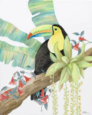 "Toucan Play at That Game" Tropical Bird Painting in the Chinoiserie Style