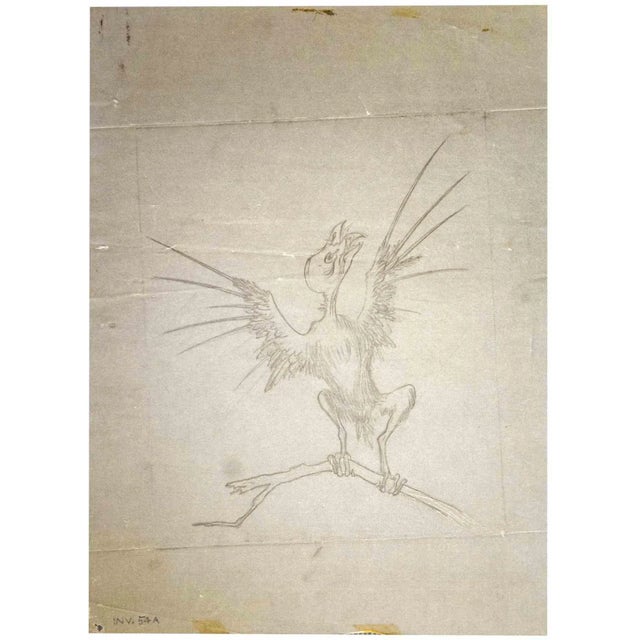 The Bird is an original drawing in pencil on paper realized by Leo Guida in the 1970s. Good condition with some sign of...