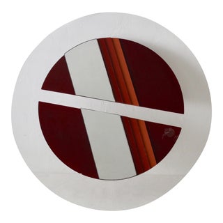 Samuel Blaier Signed Vintage 1977 Postmodern Lucite Acrylic Round Wall Art Mirror by Design Force For Sale