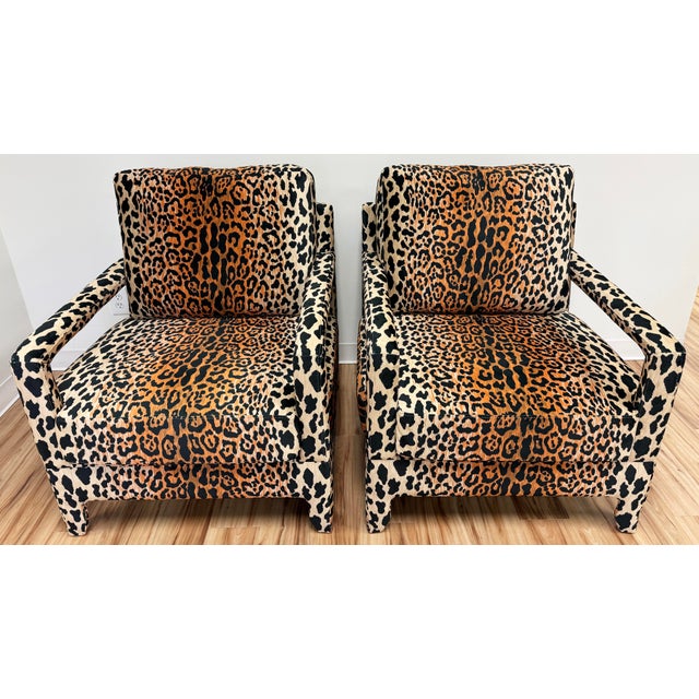 Late 20th Century Modern Leopard Print Velvet Parsons Lounge Chair - Single For Sale - Image 5 of 13