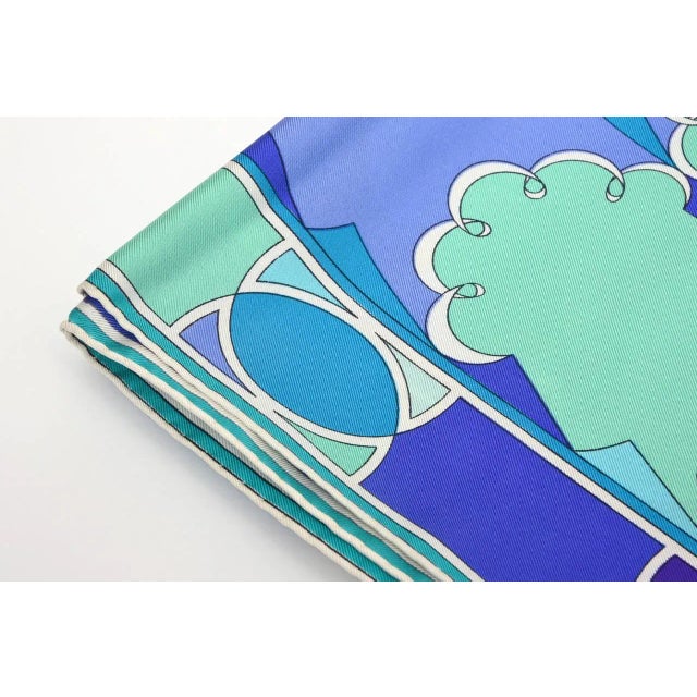 Vintage Emilio Pucci Purple, Turquoise, Green, Black and White Silk Scarf For Sale - Image 10 of 10