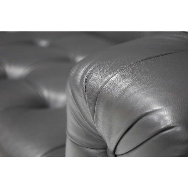 Animal Skin Edward Wormley for Dunbar Party Sofa Model 5407 in Dark Gray Leather For Sale - Image 7 of 7