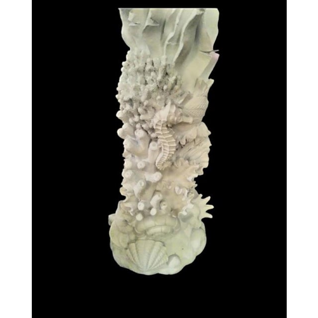 Serena & Lily 1990s Coastal White Carved Coral Seaside Clamshell Tall Floor Lamp With Shade For Sale - Image 4 of 9