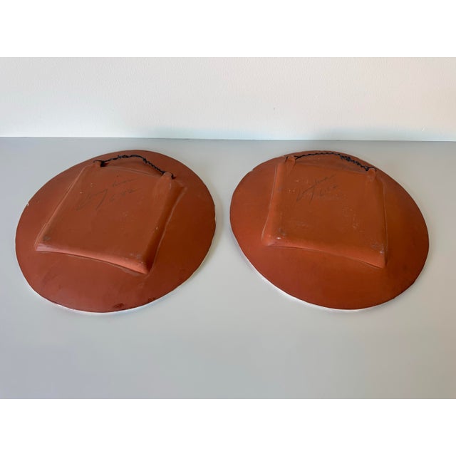 Pair of 1980s Vintage Handmade Abstract Wall Art Ceramic Plates by Larry H. For Sale - Image 9 of 10