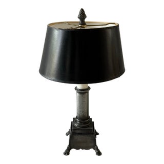 Vintage Pewter Finish Small Table Lamp With Black Shade For Sale