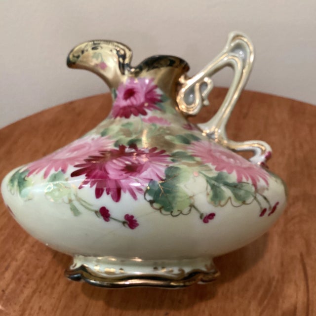 Gold Antique Royal Kinran Nippon Lady in Decadence Hand Painted Light & Dark Flowers & Raised Gold Accents Pitcher For Sale - Image 8 of 13