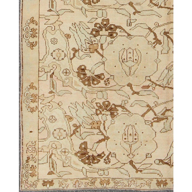 Turkish All-Over Entwined Blossoms Vintage Turkish Oushak Rug in Brown, Taupe, Cream For Sale - Image 3 of 10