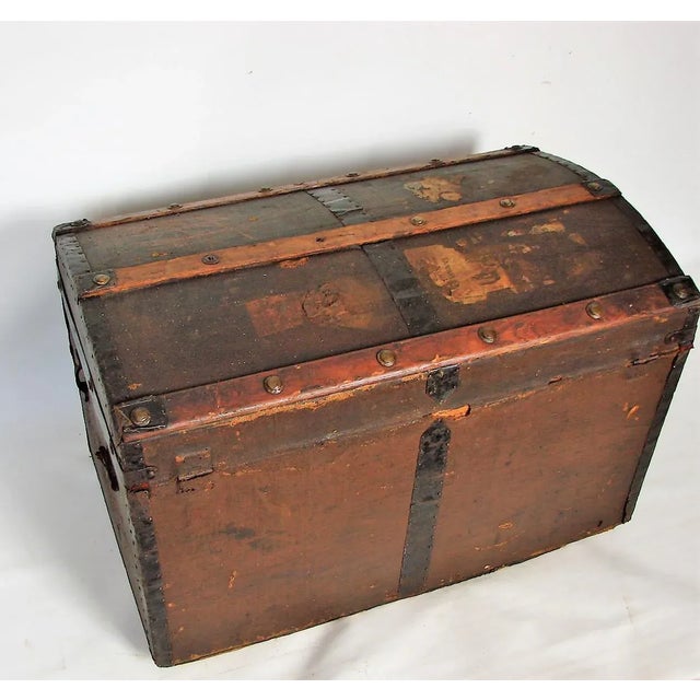 Vintage Wood and Metal Trunk For Sale - Image 3 of 15