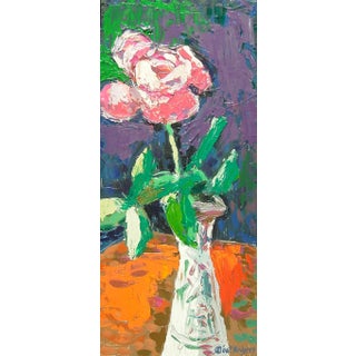 Contemporary Expressionist Still Life Rose in White Vase Oil Painting For Sale