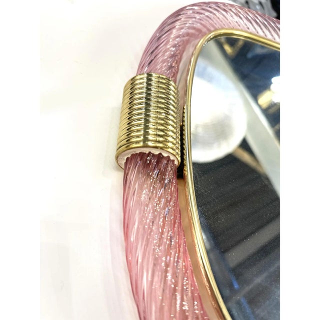 Venetian Pink Murano Glass Mirror with Torciglione Torchon Accents by Simoeng for Simoeng For Sale - Image 6 of 7