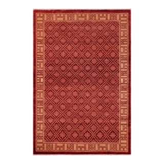 Oriental Ziegler Red Tan Hand-Knotted Wool Rug - 5'11'' X 8'6'' For Sale