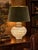 English Late 20th Century Sculptural Shell Urn Table Lamp With Moss Green Velvet and Gold-Lined Shade For Sale - Image 3 of 5