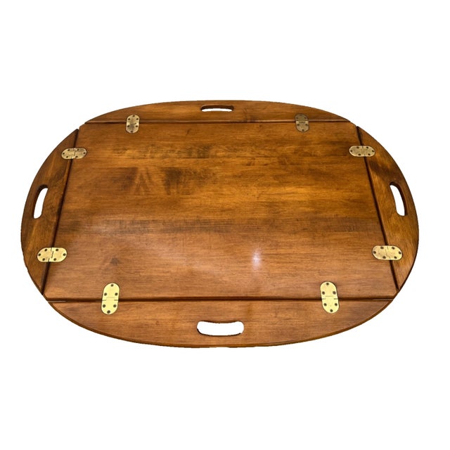 1980s Vintage Ethan Allen Butler's Tray Oval Cocktail Table Colonial Revival Maple For Sale - Image 5 of 14