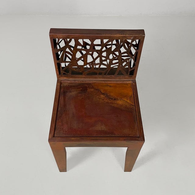Italian Postmodern Chairs in Corten attributed to Marc Aurel for Metalco, 2010s, Set of 12 For Sale - Image 12 of 16