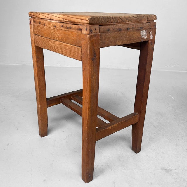Minimalist Japanese Wooden Stool, 1930s For Sale - Image 13 of 15