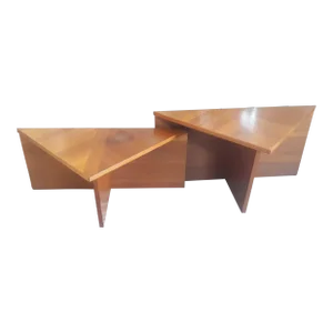 Vintage Mid Century Laurits M Larsen Triangle Teak Side Coffee Tables - a Pair