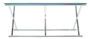 Chrome X Base Glass Top Long Console Sofa Table Mid Century Modern c1970s