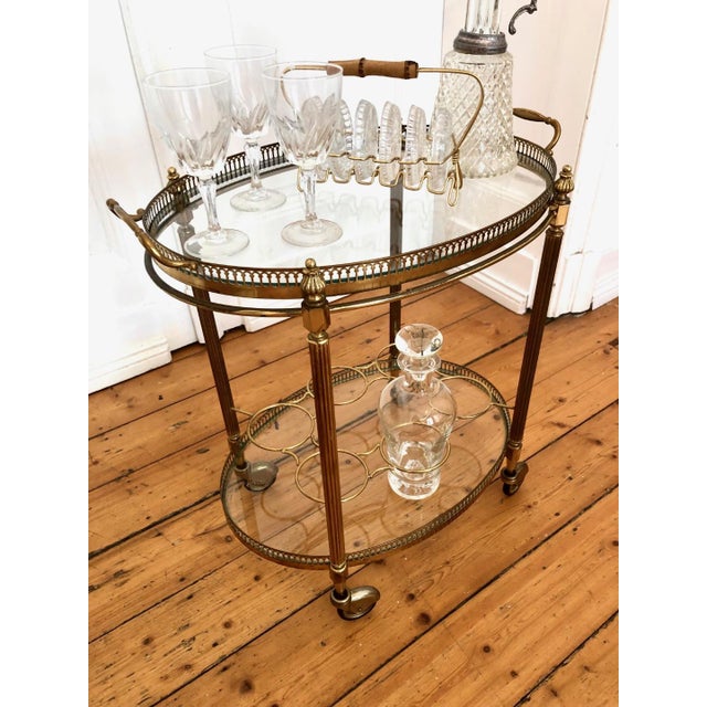 Vintage French Brass Tea Trolley with Removable Tray and 8-Tier Bottle Holder, 1950s For Sale - Image 4 of 8
