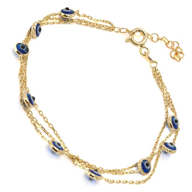 Contemporary Triple Chain Evil Eye Gold Bracelet For Sale - Image 3 of 7