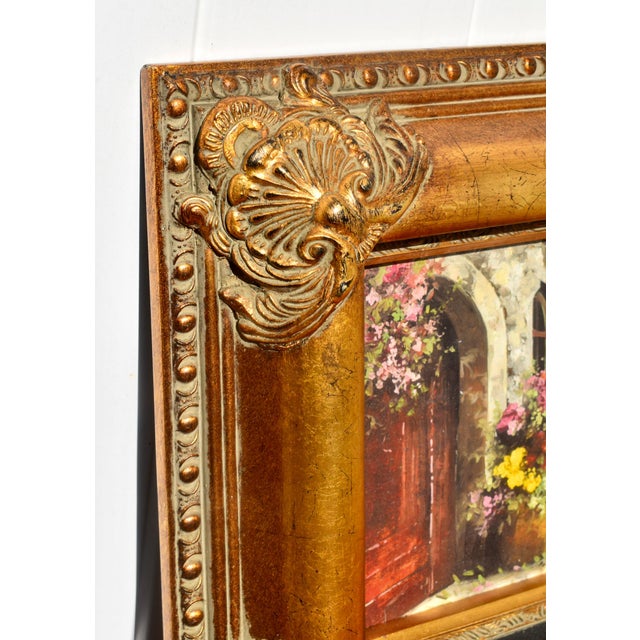 Guido Borelli Signed Oil Painting Italian Mediterranean Courtyard Ornate Frame For Sale - Image 14 of 17