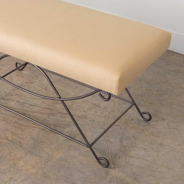 Yellow Panoplie Iron Loop Bench, Yellow Linen For Sale - Image 8 of 14