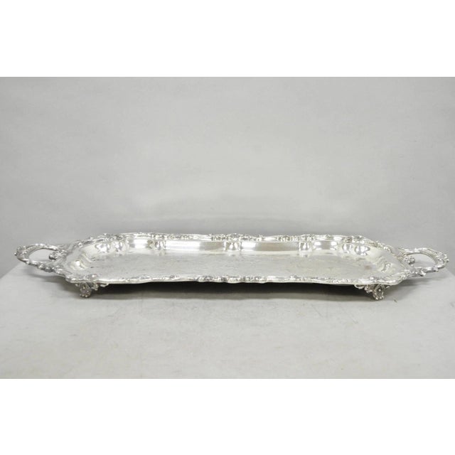 Vintage Sheffield Baroque Silver Plated Long Narrow Serving Platter Bar Tray For Sale In Philadelphia - Image 6 of 15