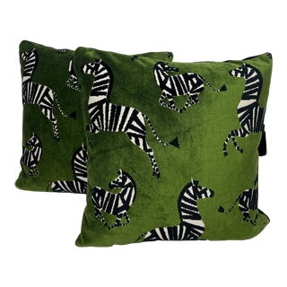 Mag Fabrics Jasper in Fern Zebra Pillows - Pair For Sale