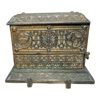 Antique Ornate Eastlake Bronze Patinated Metal Cigarette Dispenser Box Jar For Sale