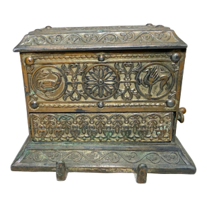 Antique Ornate Eastlake Bronze Patinated Metal Cigarette Dispenser Box Jar