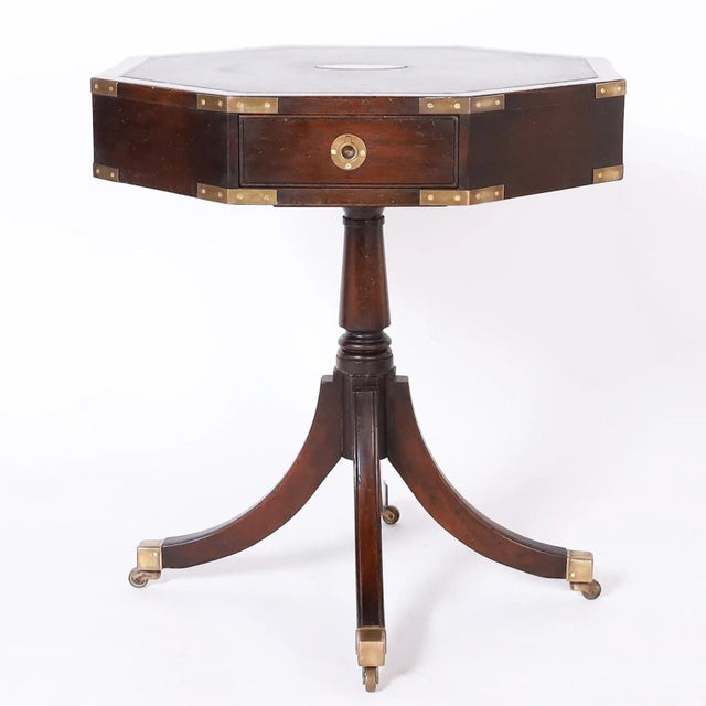 Wood Pair of Campaign Leather Top Tables or Stands For Sale - Image 7 of 12