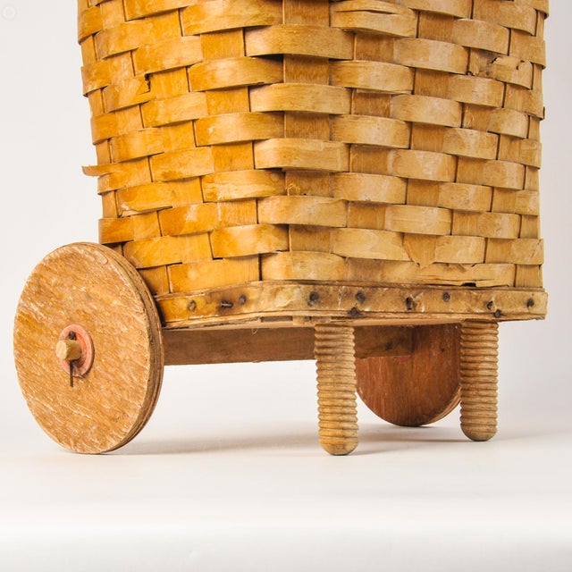 Mid 20th Century Antique Splint Wood Rolling Basket Cart For Sale - Image 5 of 15