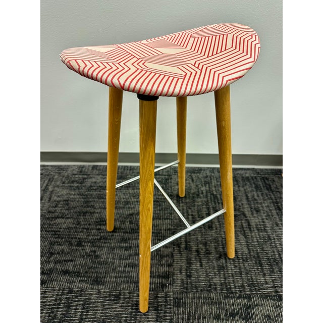 Wood Set of 6 Steelcase Enea Café Wood Counter Stool Upholstered Red Seat For Sale - Image 7 of 7