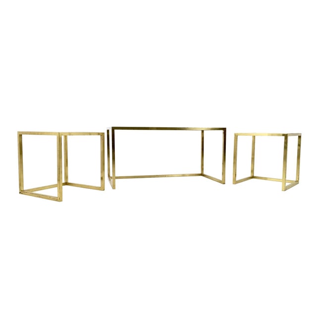 Contemporary Postmodern Nesting Tables in Brass, Glass and Steel, 1970s, Set of 3 For Sale - Image 3 of 12
