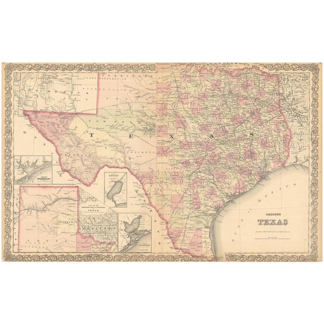 Large Antique Map of Texas with Panhandle and Bay Inset Maps, 1873 For Sale - Image 11 of 11