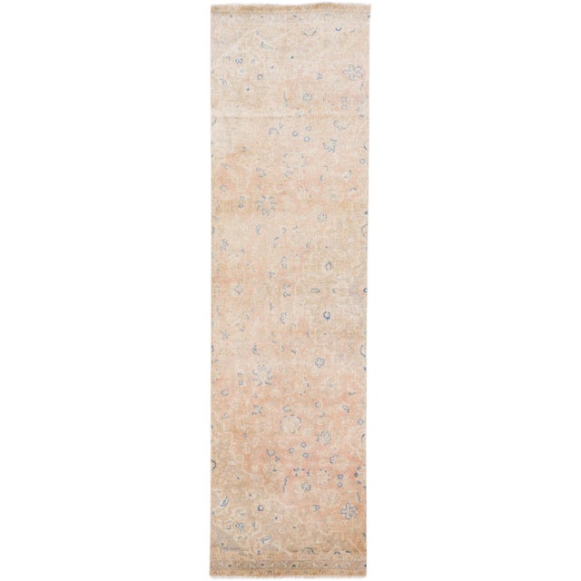 Beige 1960s Vintage Karajah Shabby Chic Handmade Floral Beige Wool Runner For Sale - Image 8 of 8