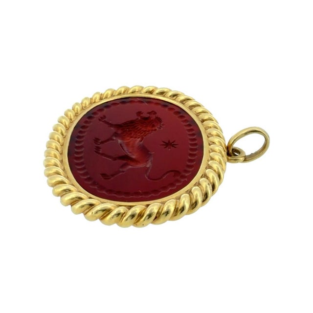 Vintage 18k Gold Carnelian Lion Intaglio Pendant For Sale In Las Vegas - Image 6 of 9