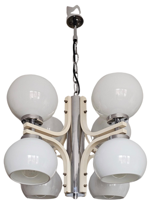 Space Age Eight-Light Chandelier with While Glass Shades, 1970s