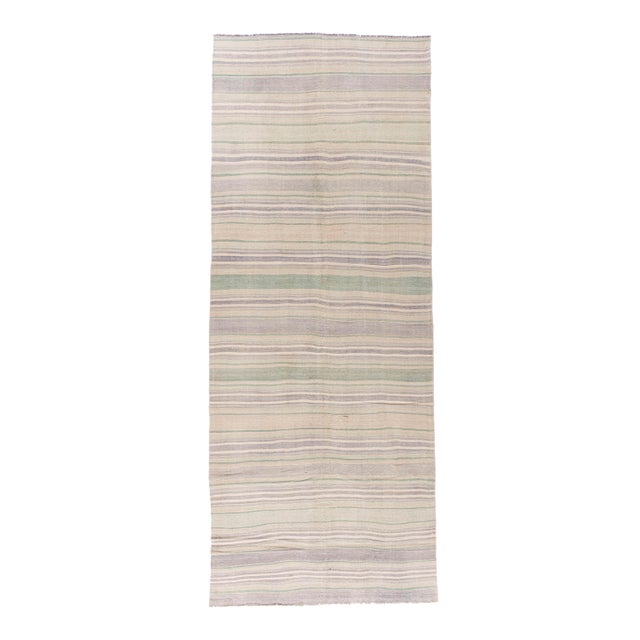 Vintage Circa 1940 Tan Turkish Kilim Flatweave Rug 4'11 X 13'1 For Sale