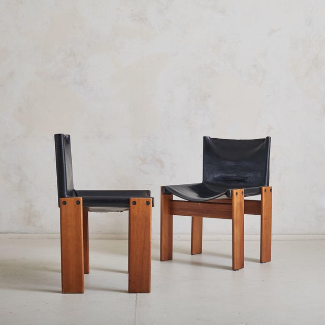 1970s Set of 4 Italian 'Monk' Chairs in Black Leather by Afra & Tobia Scarpa, 1974 For Sale - Image 5 of 11